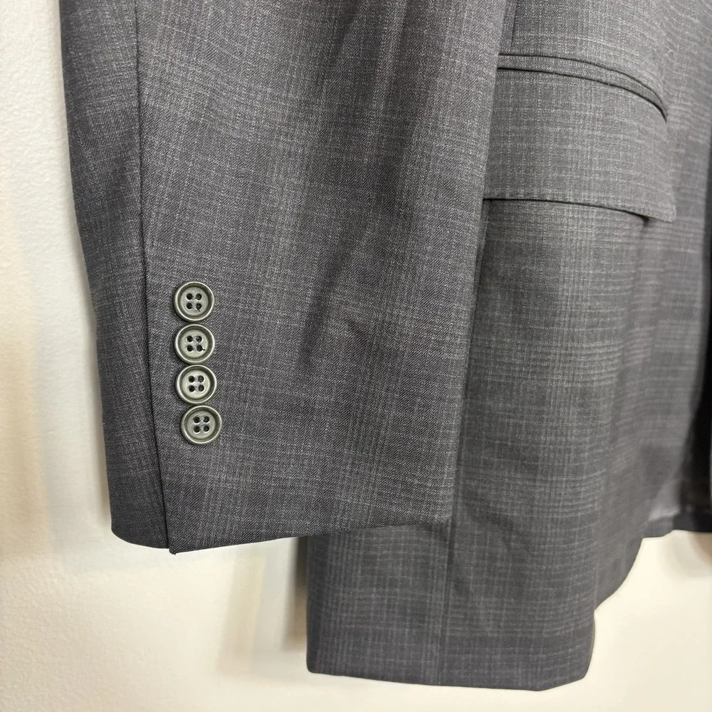 Canali Impeccabile Blazer US‎ 44L 100% Wool Gray Plaid Italy Sport Coat